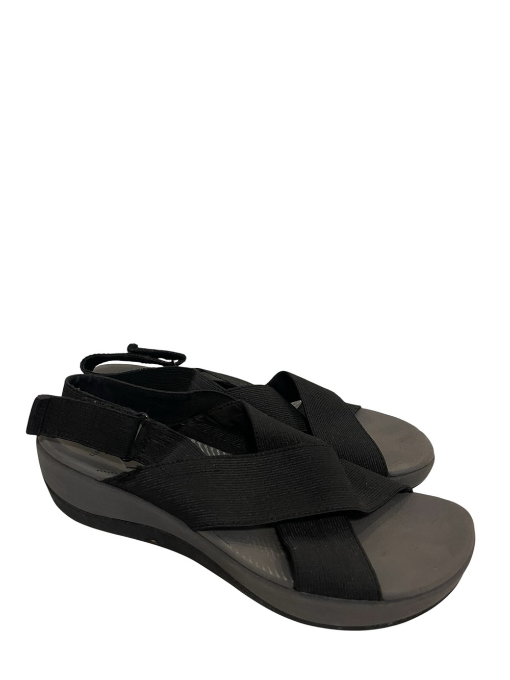 Clarks Arla Kaydin Black Crisscross Elastic Sandals for Women Shoes - Picture 2 of 6